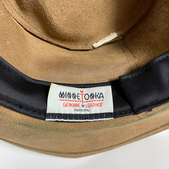 VTG MINNETONKA The Outback Brown Leather Western Hat Braided Band USA Harley Pin - Picture 8 of 9
